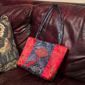 Red and Blue Chinese embroidered shoulder Bag